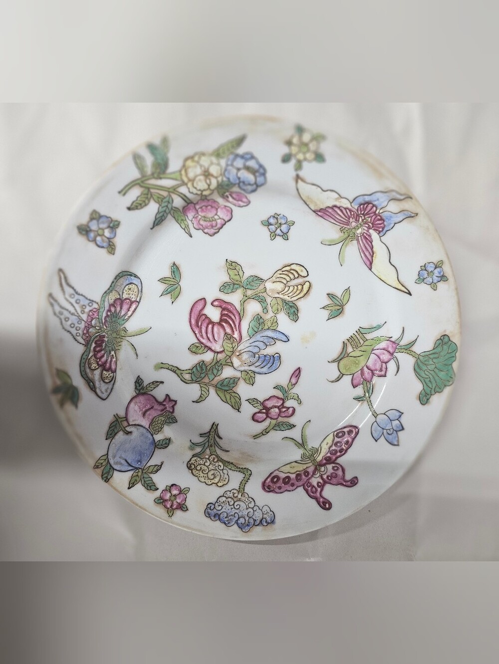 Vintage 10" Chinoiserie Butterfly Ceramic Plate - Decorative Display